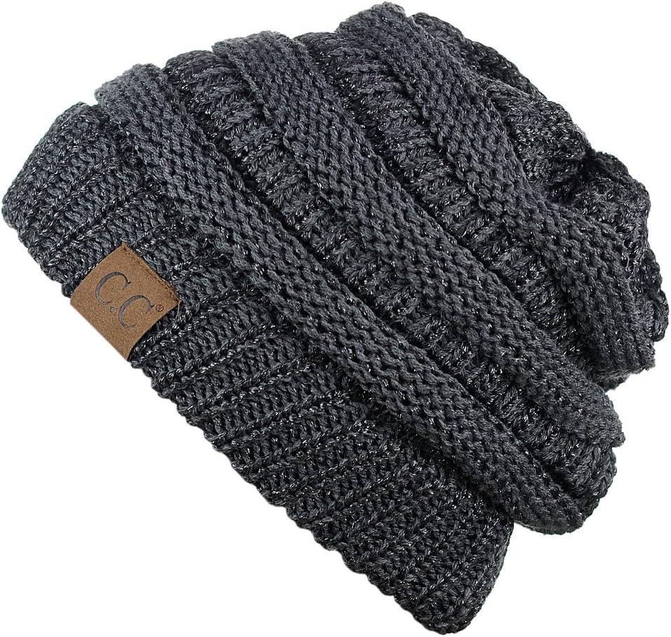 imageCC Trendy Warm Chunky Soft Stretch Cable Knit BeanieDk Melange Gray Metallic