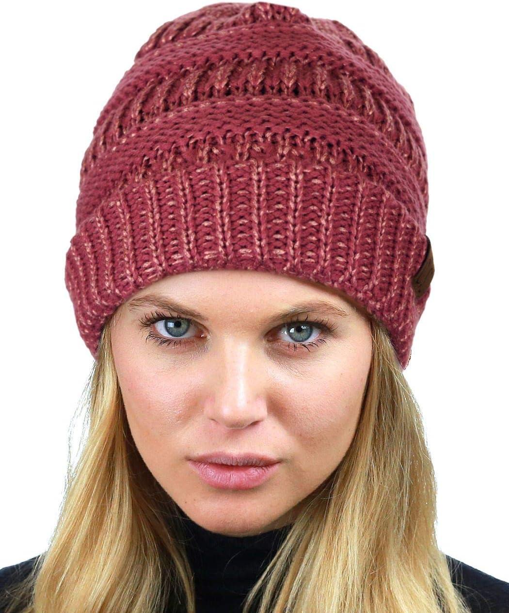 imageCC Trendy Warm Chunky Soft Stretch Cable Knit BeanieDk Rose Metallic