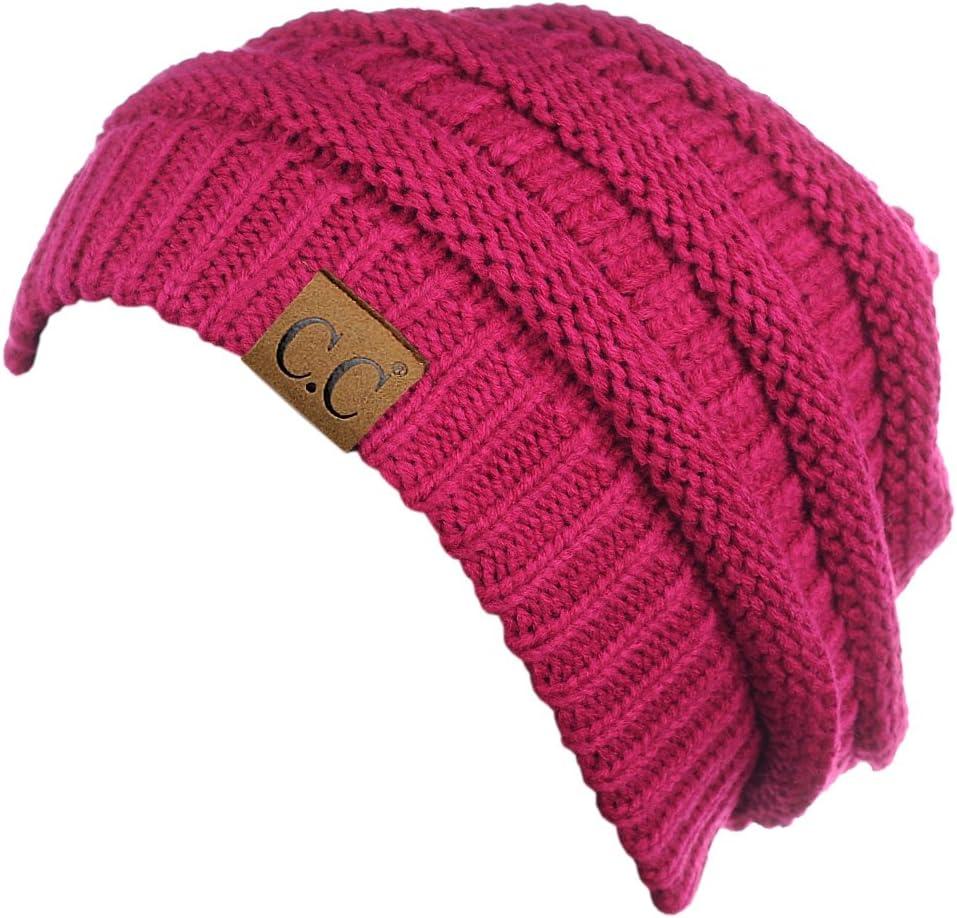 imageCC Trendy Warm Chunky Soft Stretch Cable Knit BeanieHot Pink