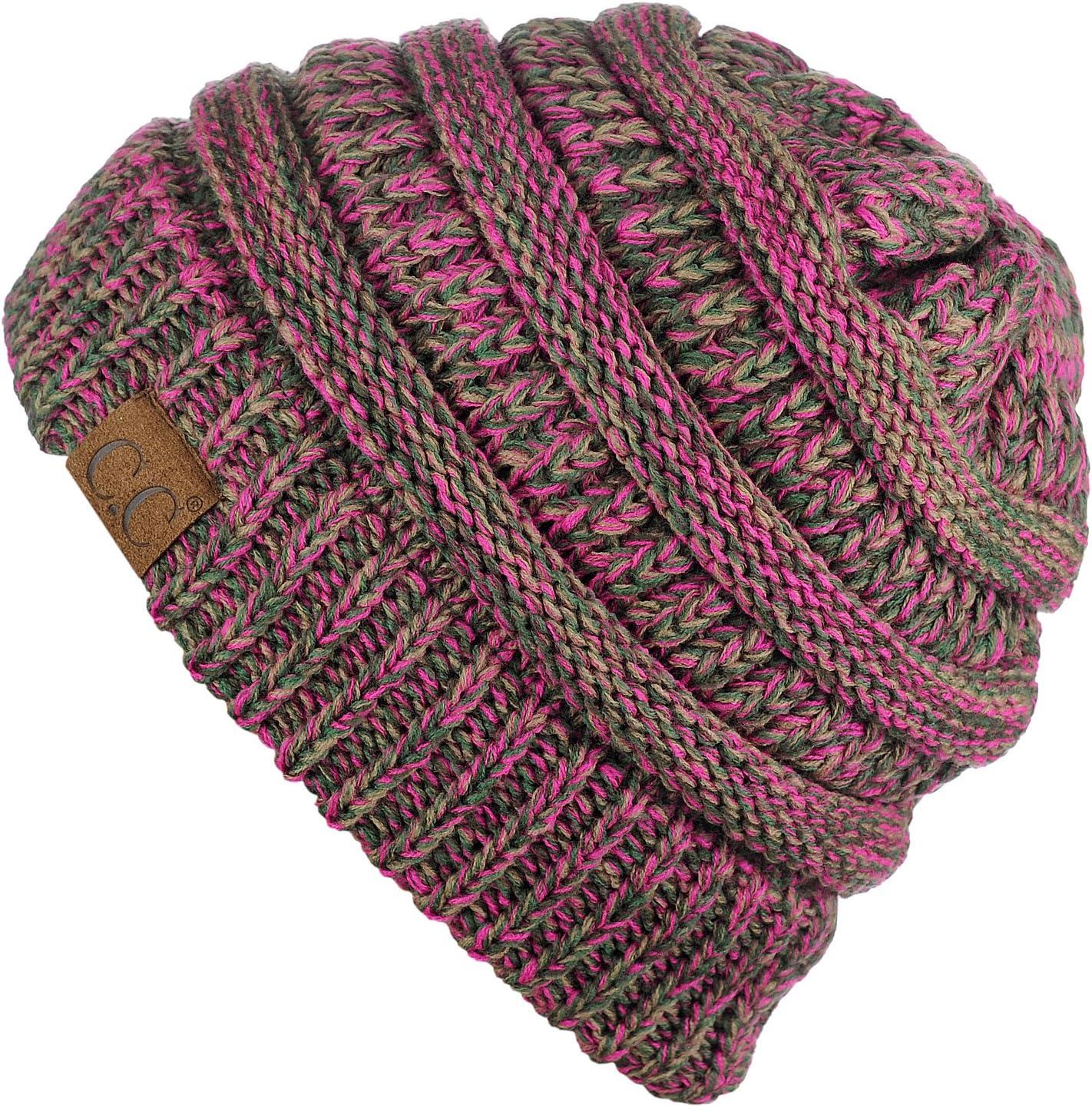 imageCC Trendy Warm Chunky Soft Stretch Cable Knit BeanieHot PkOliveCamel