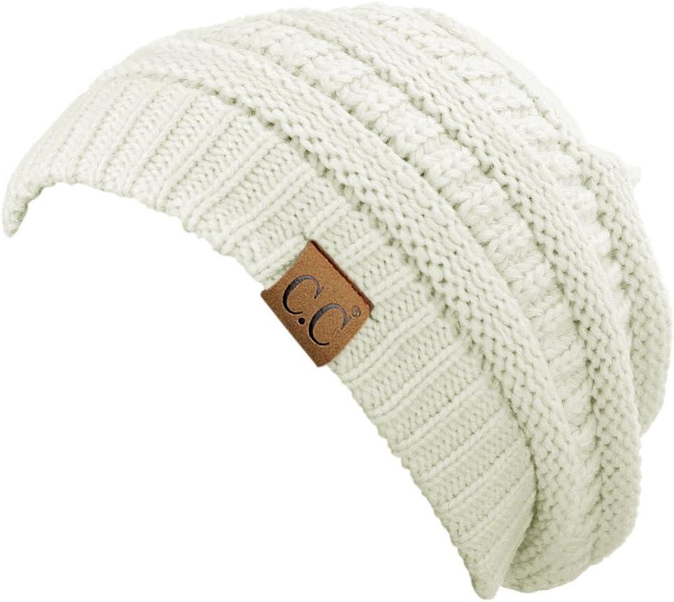 imageCC Trendy Warm Chunky Soft Stretch Cable Knit BeanieIvory