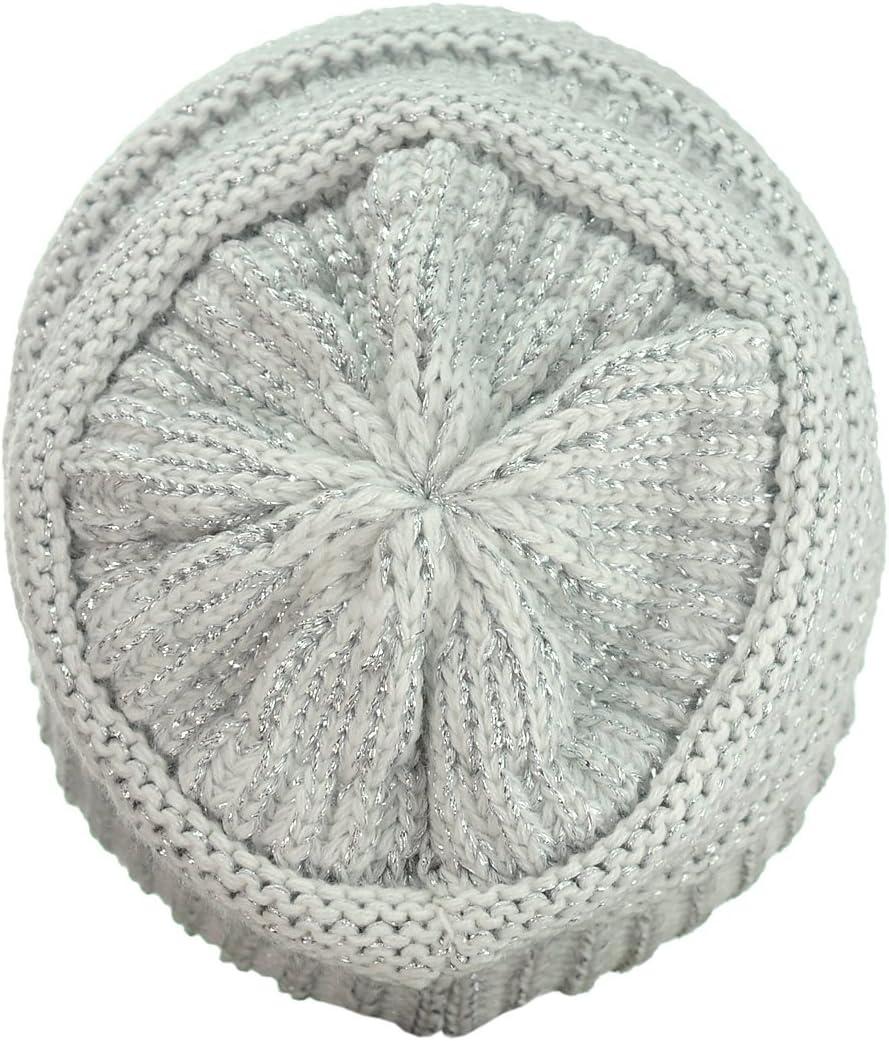 imageCC Trendy Warm Chunky Soft Stretch Cable Knit BeanieIvoryMet Silver
