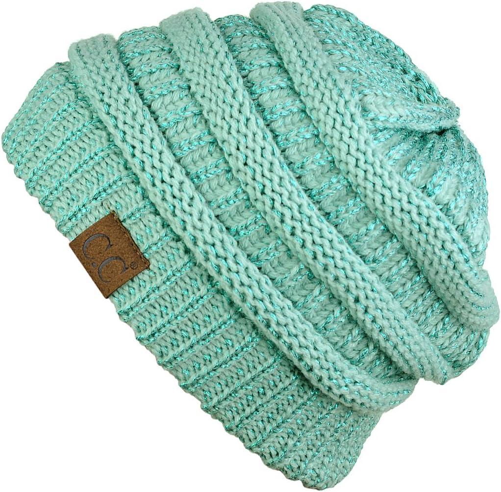 imageCC Trendy Warm Chunky Soft Stretch Cable Knit BeanieMint Metallic