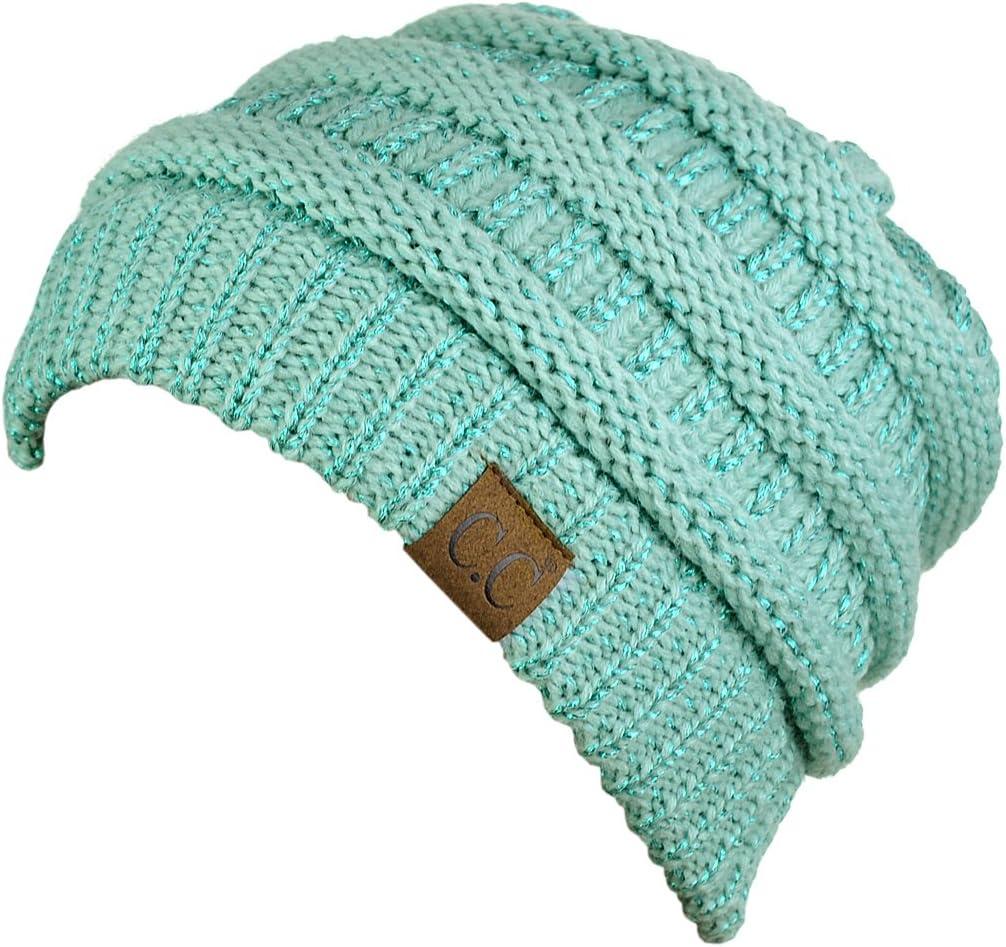 imageCC Trendy Warm Chunky Soft Stretch Cable Knit BeanieMint Metallic