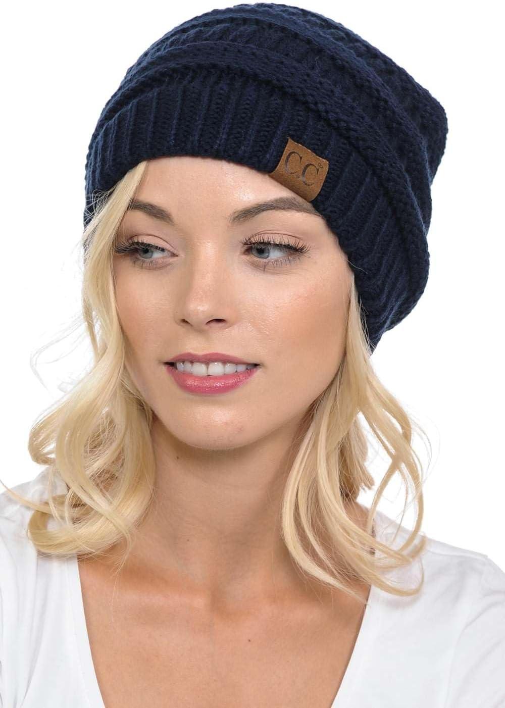 imageCC Trendy Warm Chunky Soft Stretch Cable Knit BeanieNavy Blue