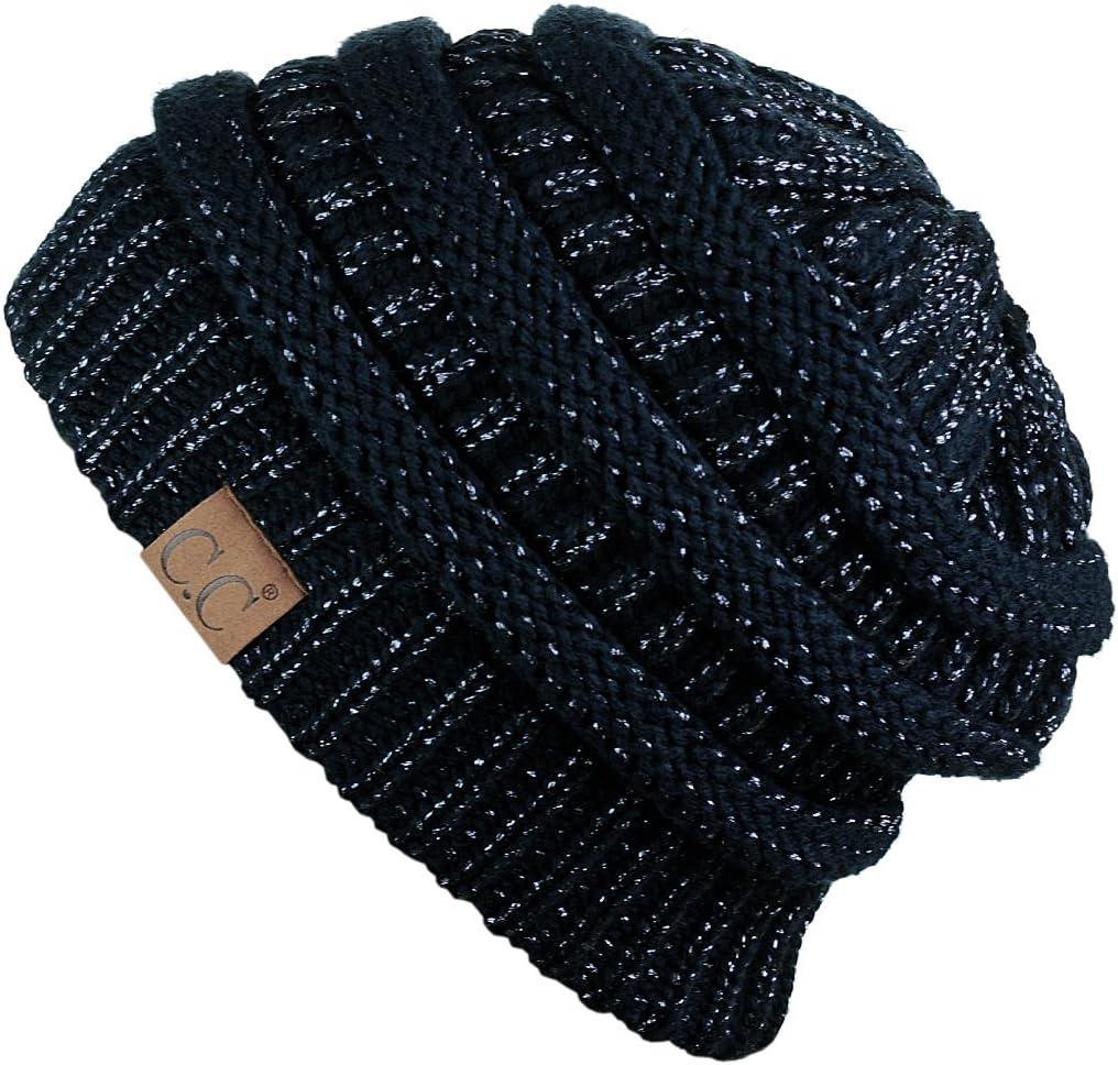 imageCC Trendy Warm Chunky Soft Stretch Cable Knit BeanieNavy Metallic