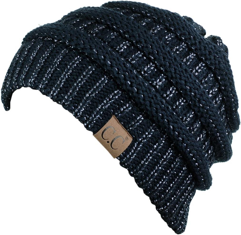 imageCC Trendy Warm Chunky Soft Stretch Cable Knit BeanieNavy Metallic