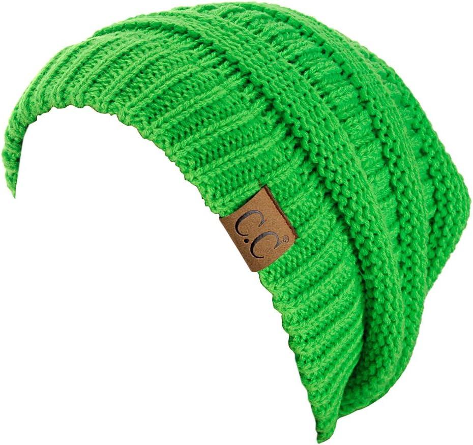 imageCC Trendy Warm Chunky Soft Stretch Cable Knit BeanieNeon Lime