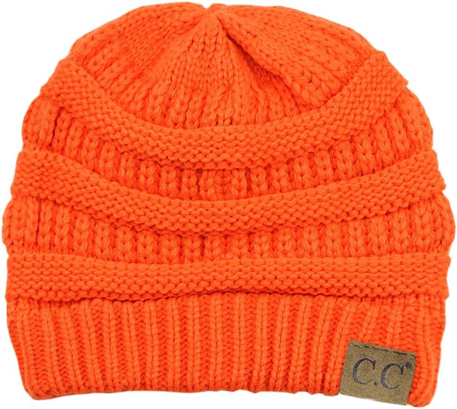 imageCC Trendy Warm Chunky Soft Stretch Cable Knit BeanieNeon Orange