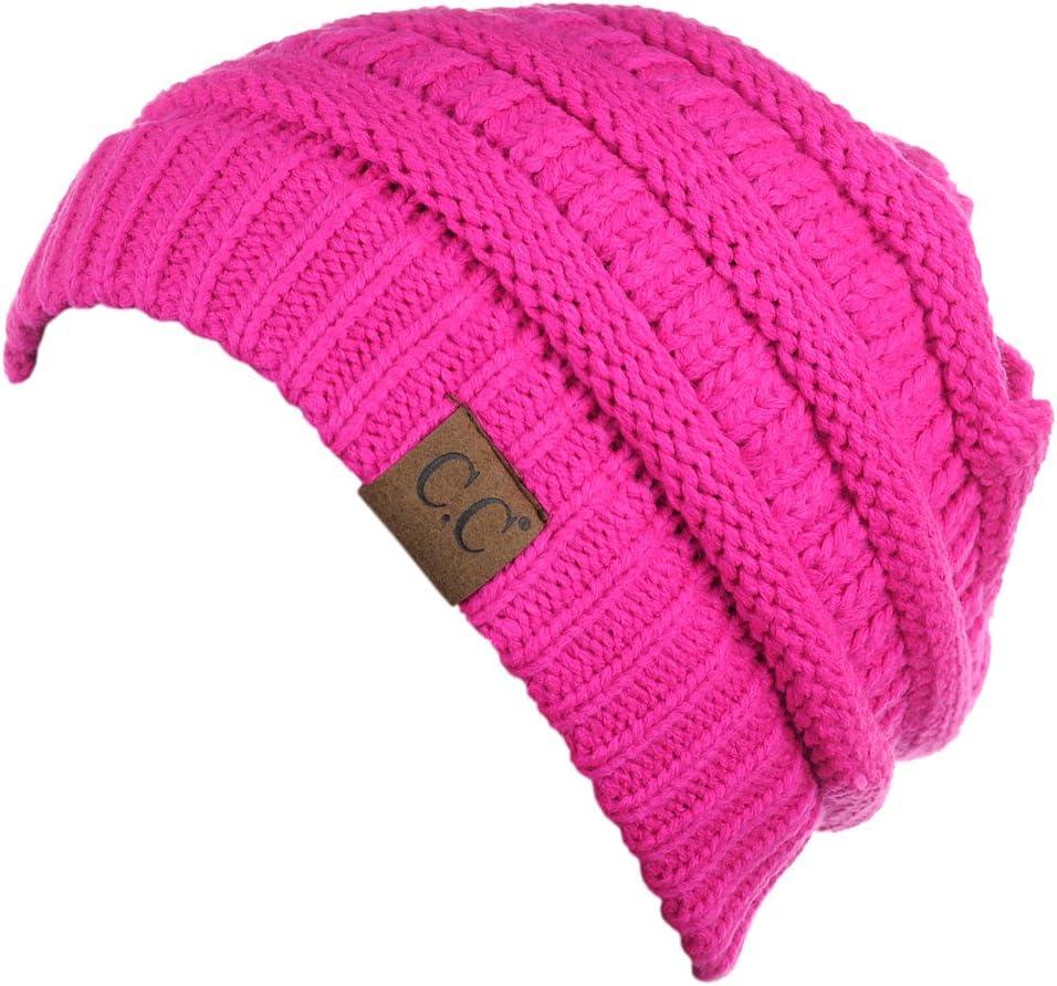 imageCC Trendy Warm Chunky Soft Stretch Cable Knit BeanieNeon Pink