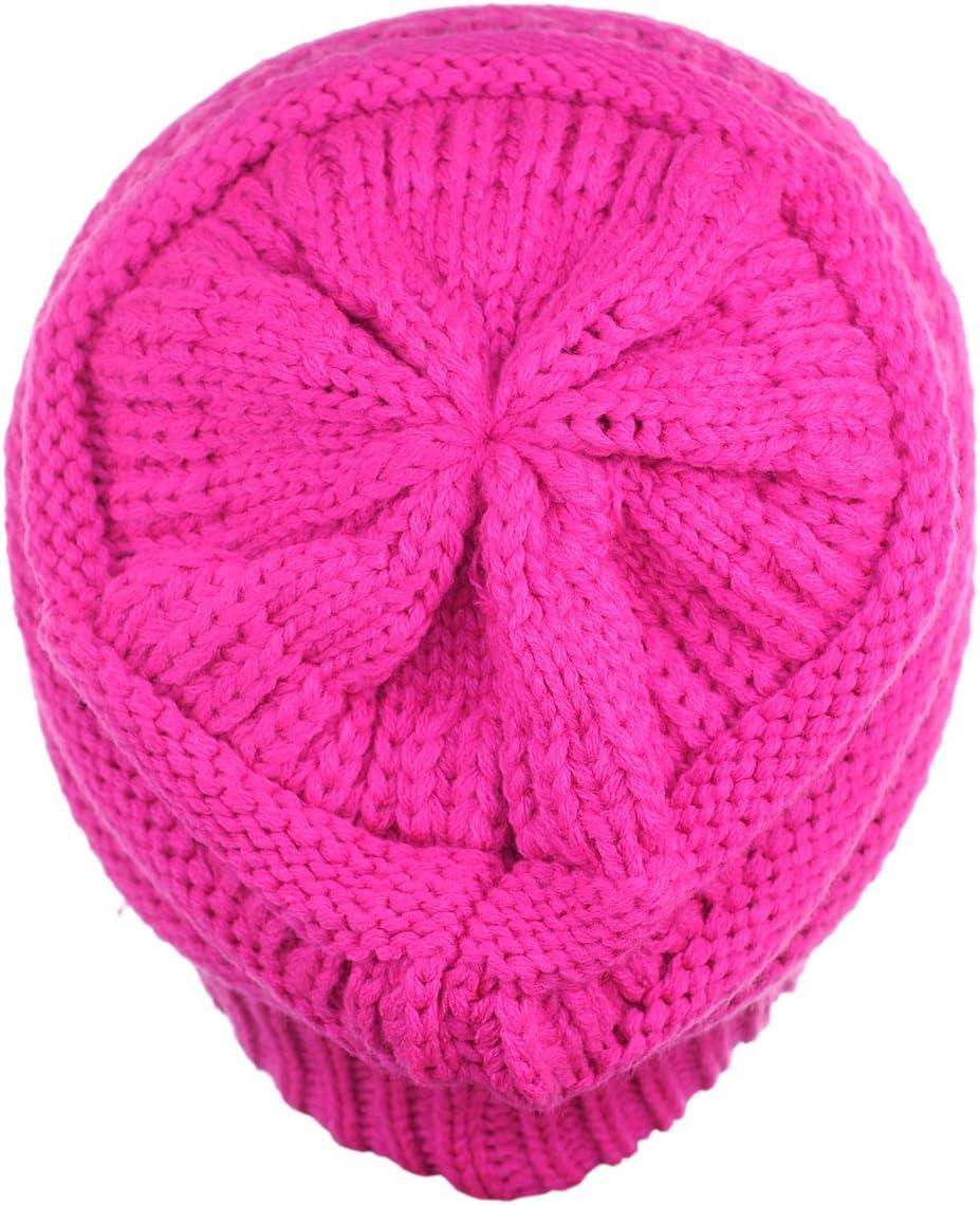 imageCC Trendy Warm Chunky Soft Stretch Cable Knit BeanieNeon Pink