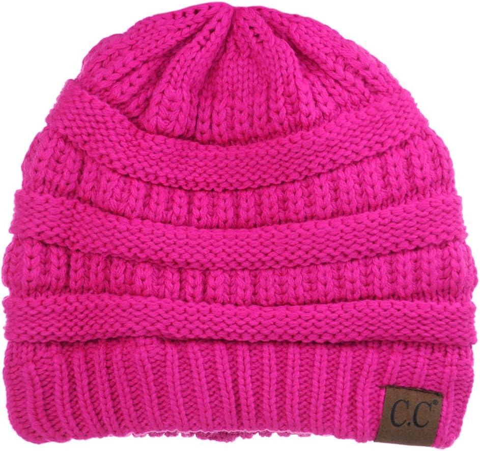 imageCC Trendy Warm Chunky Soft Stretch Cable Knit BeanieNeon Pink