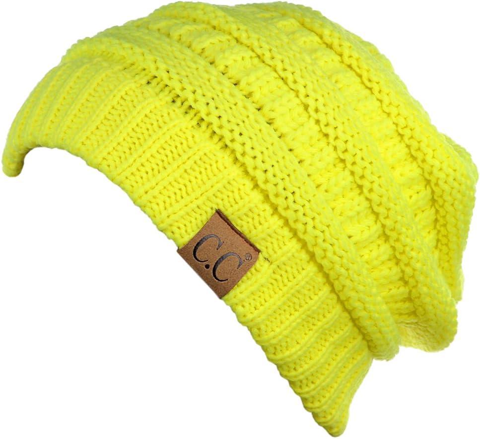 imageCC Trendy Warm Chunky Soft Stretch Cable Knit BeanieNeon Yellow