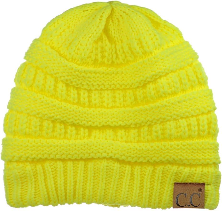 imageCC Trendy Warm Chunky Soft Stretch Cable Knit BeanieNeon Yellow