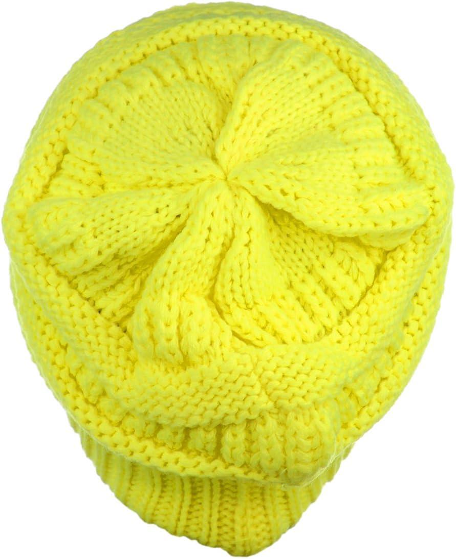imageCC Trendy Warm Chunky Soft Stretch Cable Knit BeanieNeon Yellow