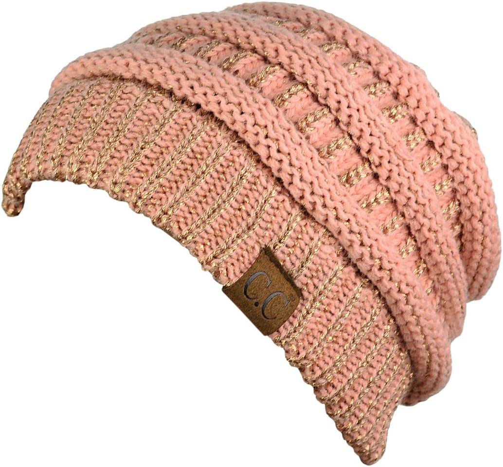 imageCC Trendy Warm Chunky Soft Stretch Cable Knit BeaniePeach Metallic