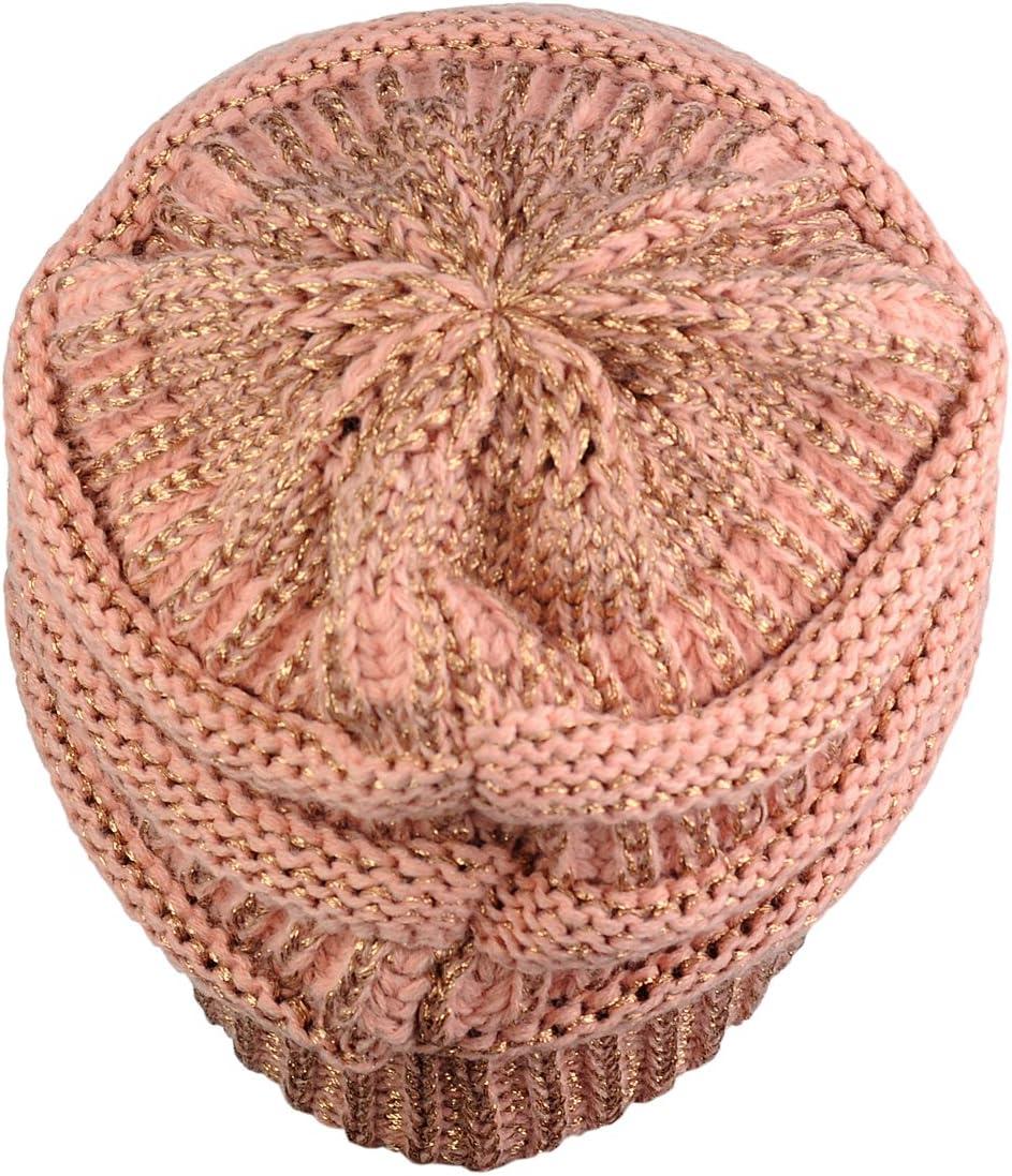 imageCC Trendy Warm Chunky Soft Stretch Cable Knit BeaniePeach Metallic