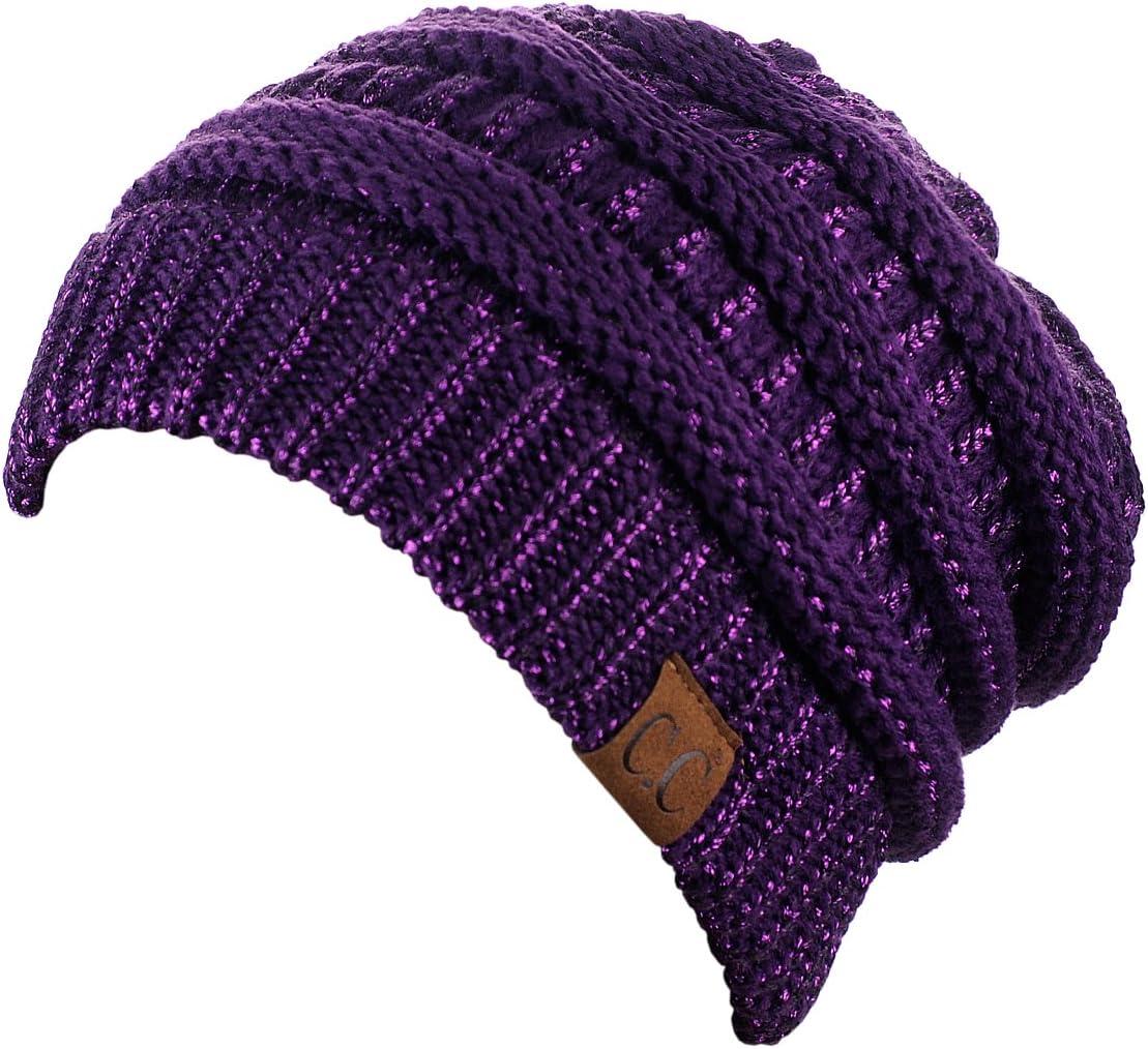 imageCC Trendy Warm Chunky Soft Stretch Cable Knit BeaniePurple Metallic