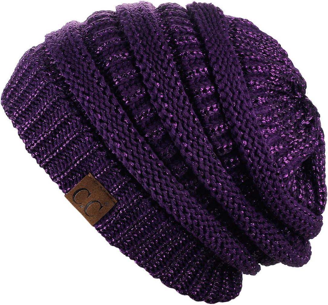 imageCC Trendy Warm Chunky Soft Stretch Cable Knit BeaniePurple Metallic