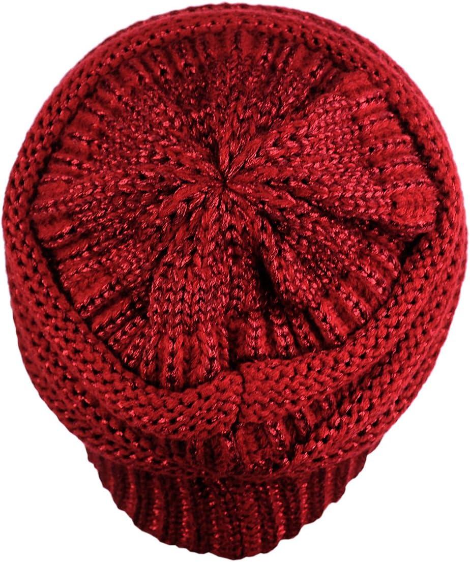 imageCC Trendy Warm Chunky Soft Stretch Cable Knit BeanieRed Metallic