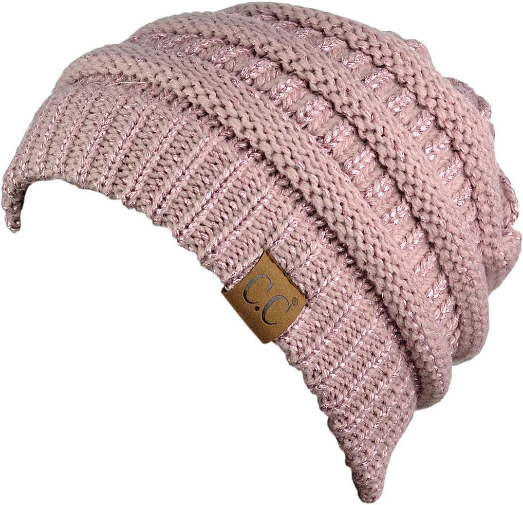 imageCC Trendy Warm Chunky Soft Stretch Cable Knit BeanieRose Metallic