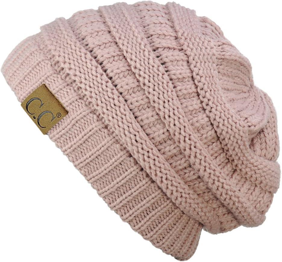 imageCC Trendy Warm Chunky Soft Stretch Cable Knit BeanieRose Pink