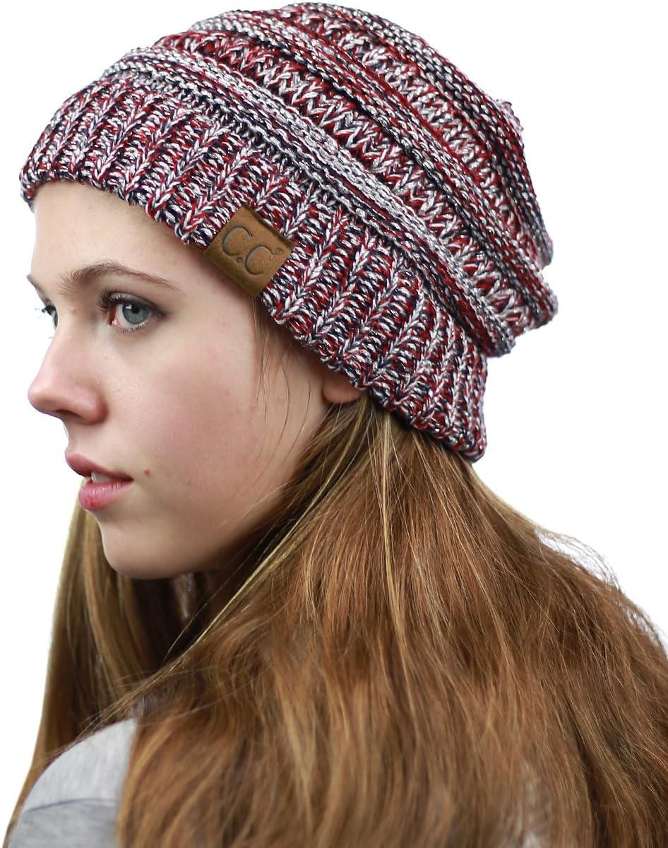imageCC Trendy Warm Chunky Soft Stretch Cable Knit BeanieSilverMutli