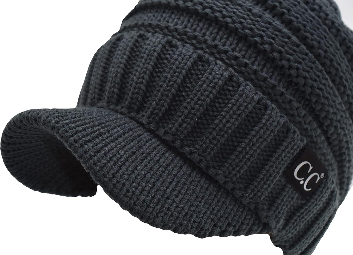 imageCC Trendy Warm Oversized Chunky Soft Oversized Ribbed Slouchy Knit Hat with Visor Brim1  Teal Grey