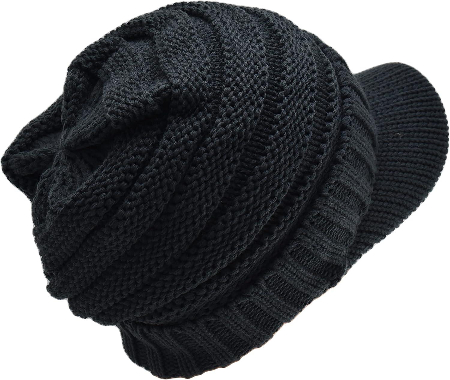 imageCC Trendy Warm Oversized Chunky Soft Oversized Ribbed Slouchy Knit Hat with Visor Brim1  Teal Grey