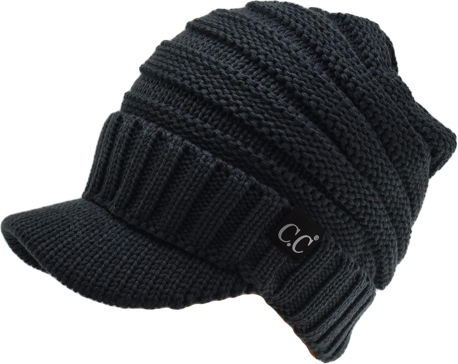 imageCC Trendy Warm Oversized Chunky Soft Oversized Ribbed Slouchy Knit Hat with Visor Brim1  Teal Grey