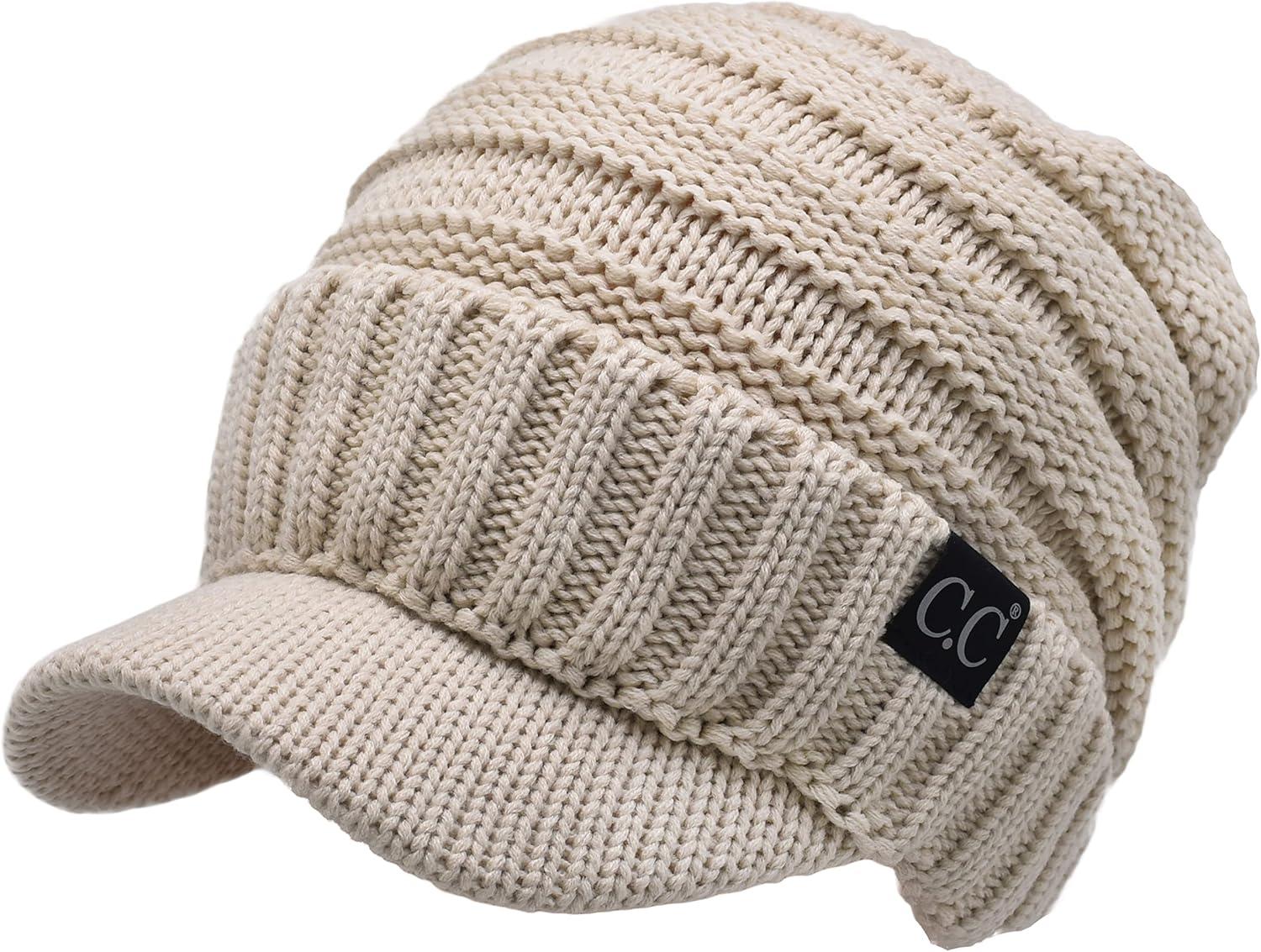 imageCC Trendy Warm Oversized Chunky Soft Oversized Ribbed Slouchy Knit Hat with Visor BrimBeige