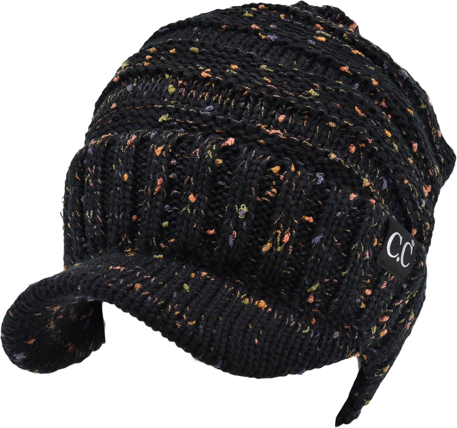imageCC Trendy Warm Oversized Chunky Soft Oversized Ribbed Slouchy Knit Hat with Visor BrimBlack Confetti