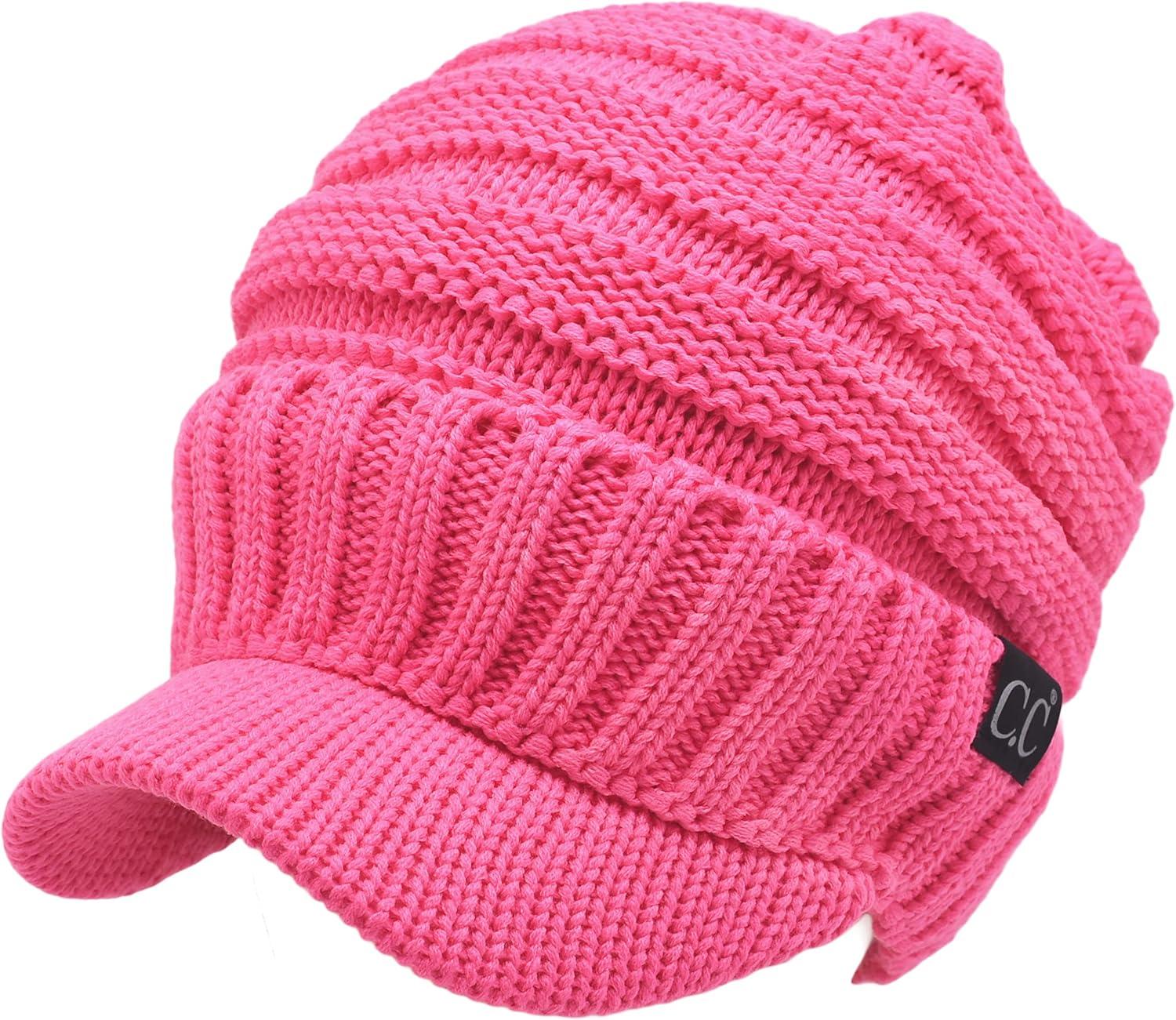imageCC Trendy Warm Oversized Chunky Soft Oversized Ribbed Slouchy Knit Hat with Visor BrimCandy Pink