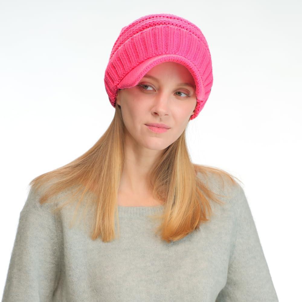 imageCC Trendy Warm Oversized Chunky Soft Oversized Ribbed Slouchy Knit Hat with Visor BrimCandy Pink