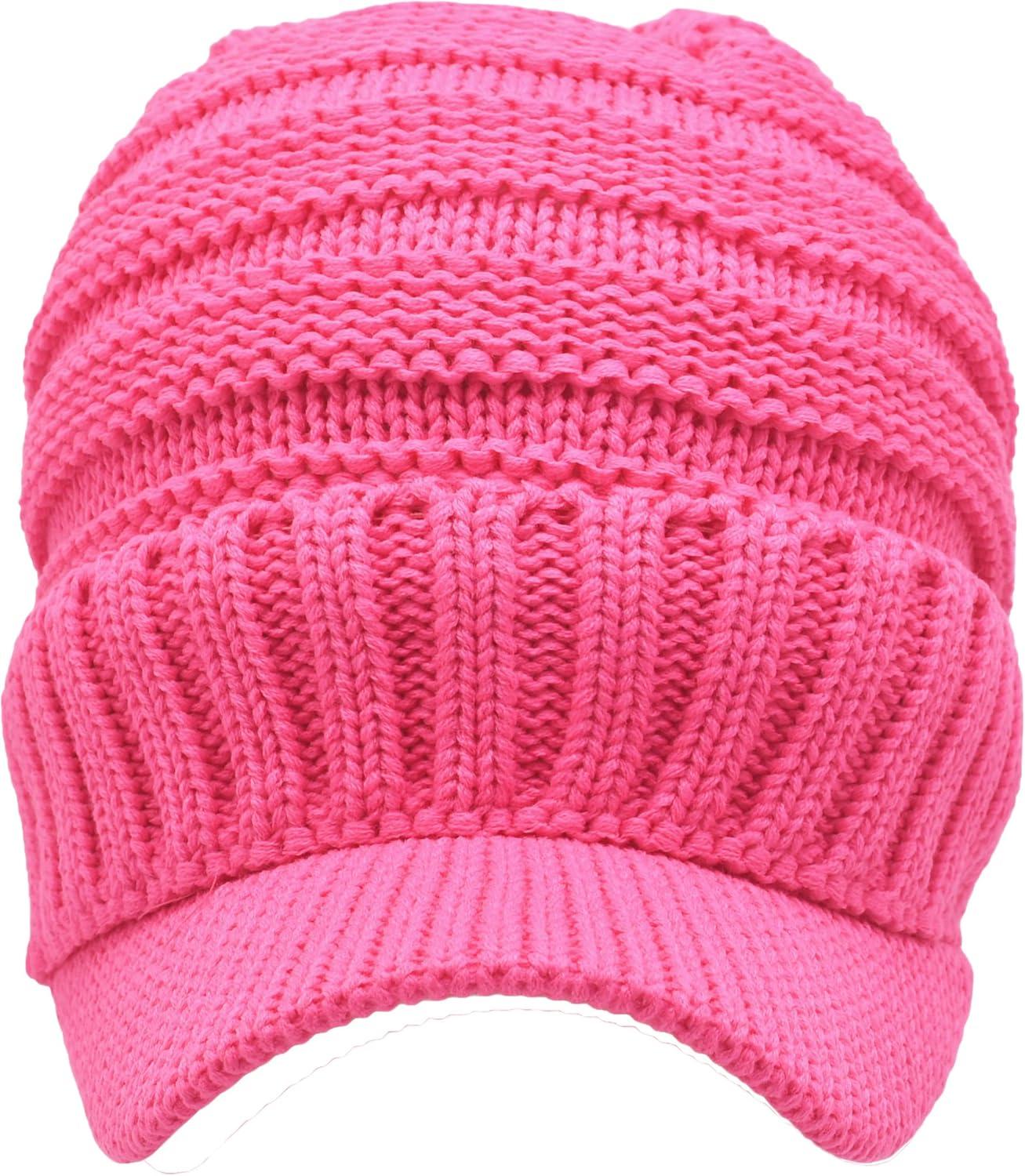 imageCC Trendy Warm Oversized Chunky Soft Oversized Ribbed Slouchy Knit Hat with Visor BrimCandy Pink