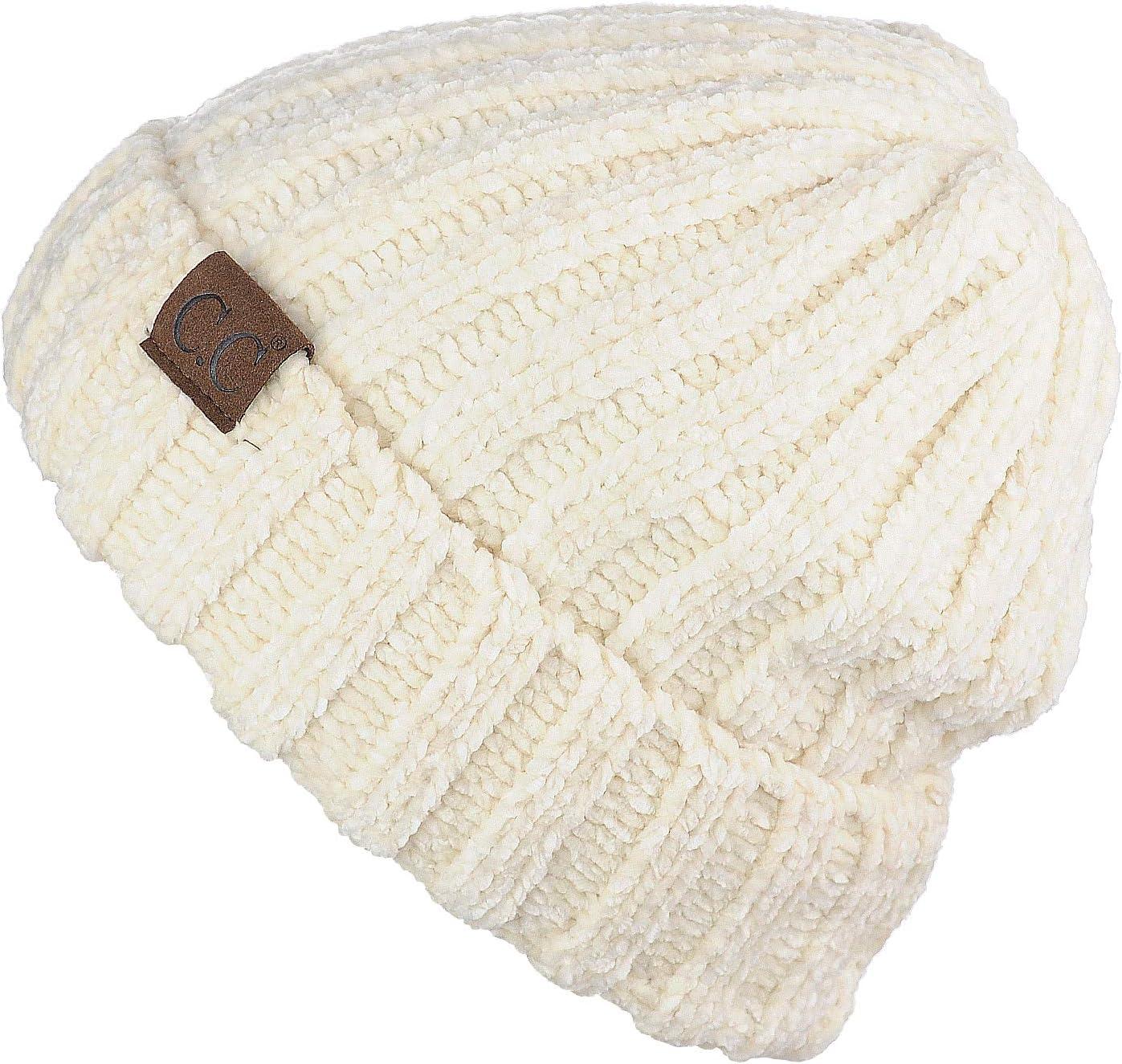 imageCC Unisex Chenille Soft Warm Stretchy Thick Cuffed Knit Beanie Cap HatIvory