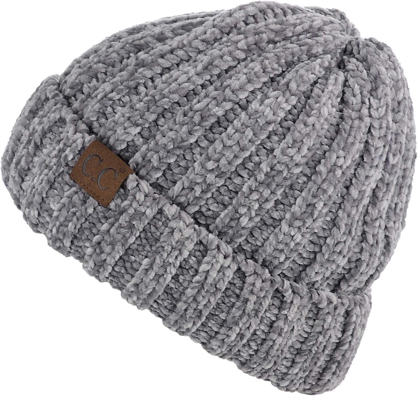 imageCC Unisex Chenille Soft Warm Stretchy Thick Cuffed Knit Beanie Cap HatLight Mel Grey