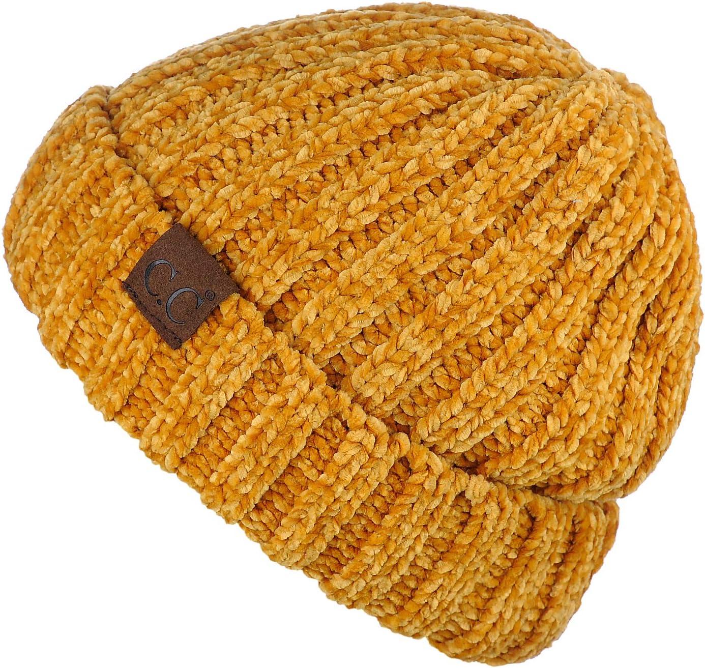 imageCC Unisex Chenille Soft Warm Stretchy Thick Cuffed Knit Beanie Cap HatMustard