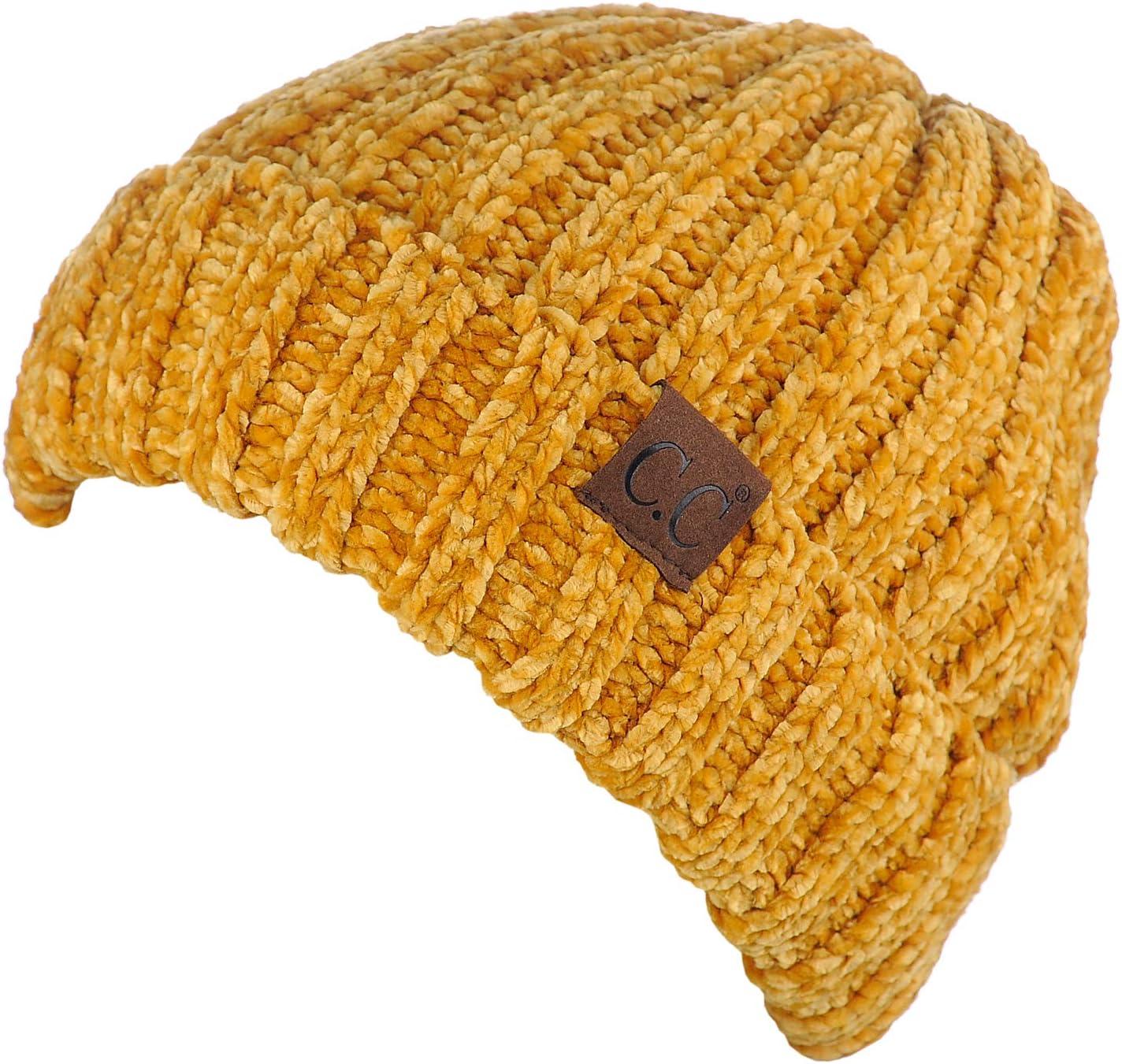 imageCC Unisex Chenille Soft Warm Stretchy Thick Cuffed Knit Beanie Cap HatMustard