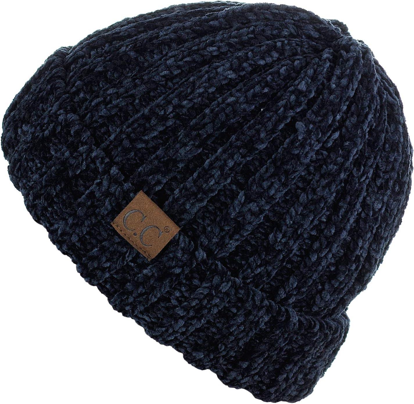 imageCC Unisex Chenille Soft Warm Stretchy Thick Cuffed Knit Beanie Cap HatNavy