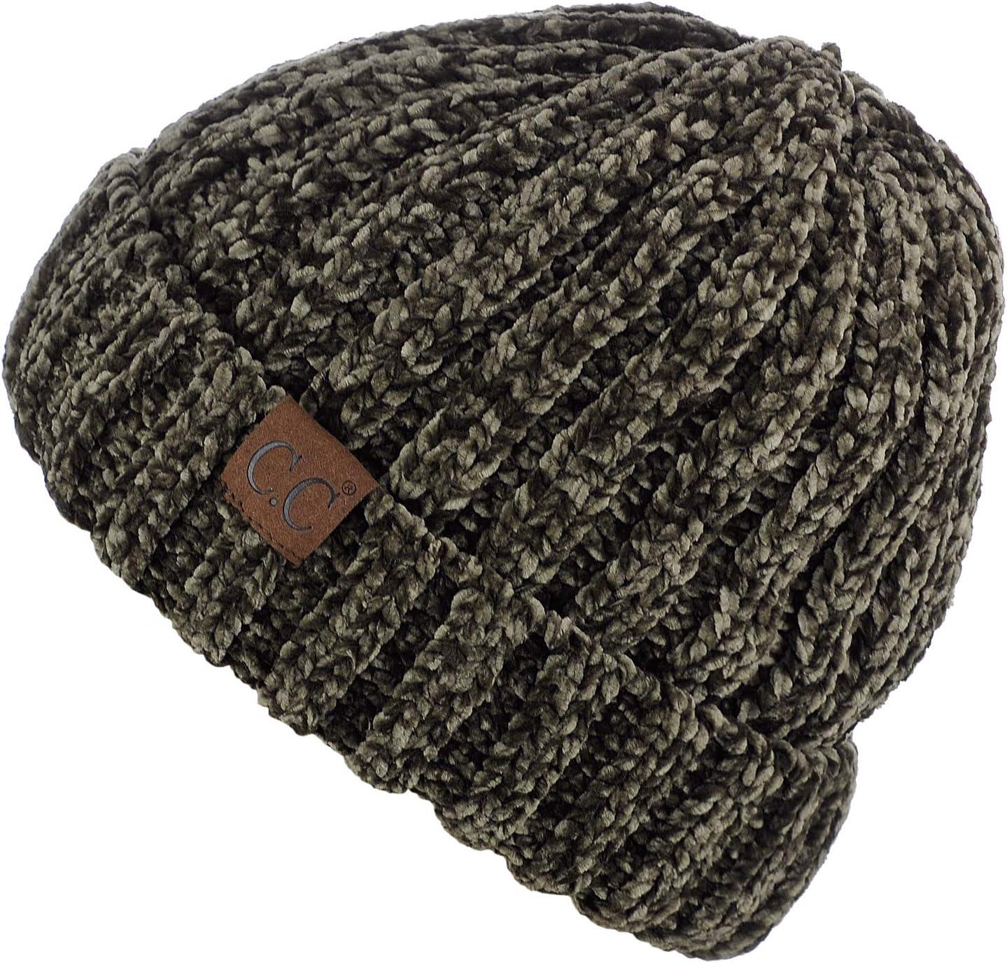 imageCC Unisex Chenille Soft Warm Stretchy Thick Cuffed Knit Beanie Cap HatNew Olive