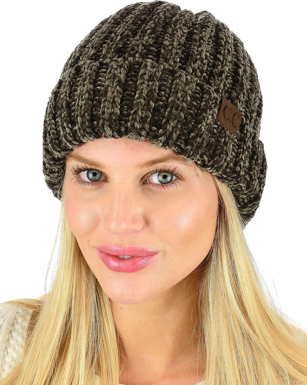 imageCC Unisex Chenille Soft Warm Stretchy Thick Cuffed Knit Beanie Cap HatNew Olive