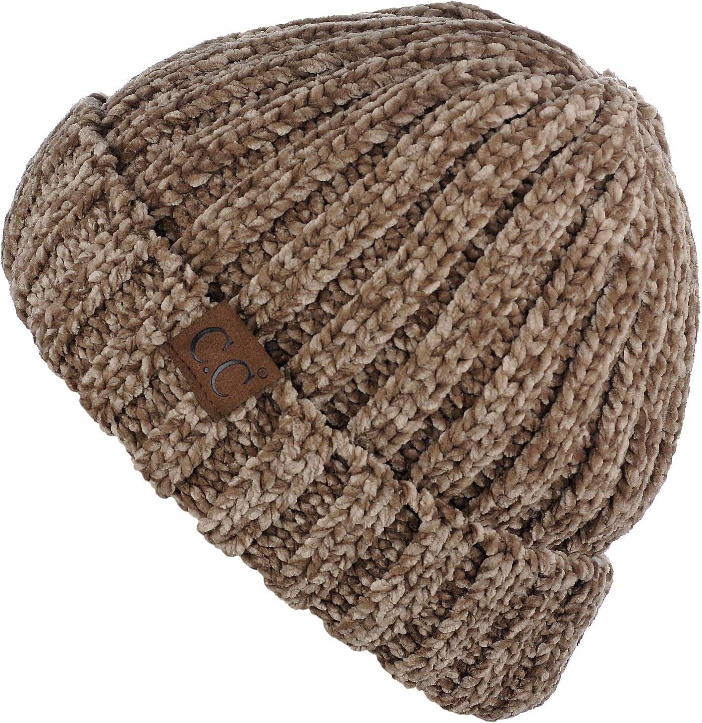 imageCC Unisex Chenille Soft Warm Stretchy Thick Cuffed Knit Beanie Cap HatTaupe