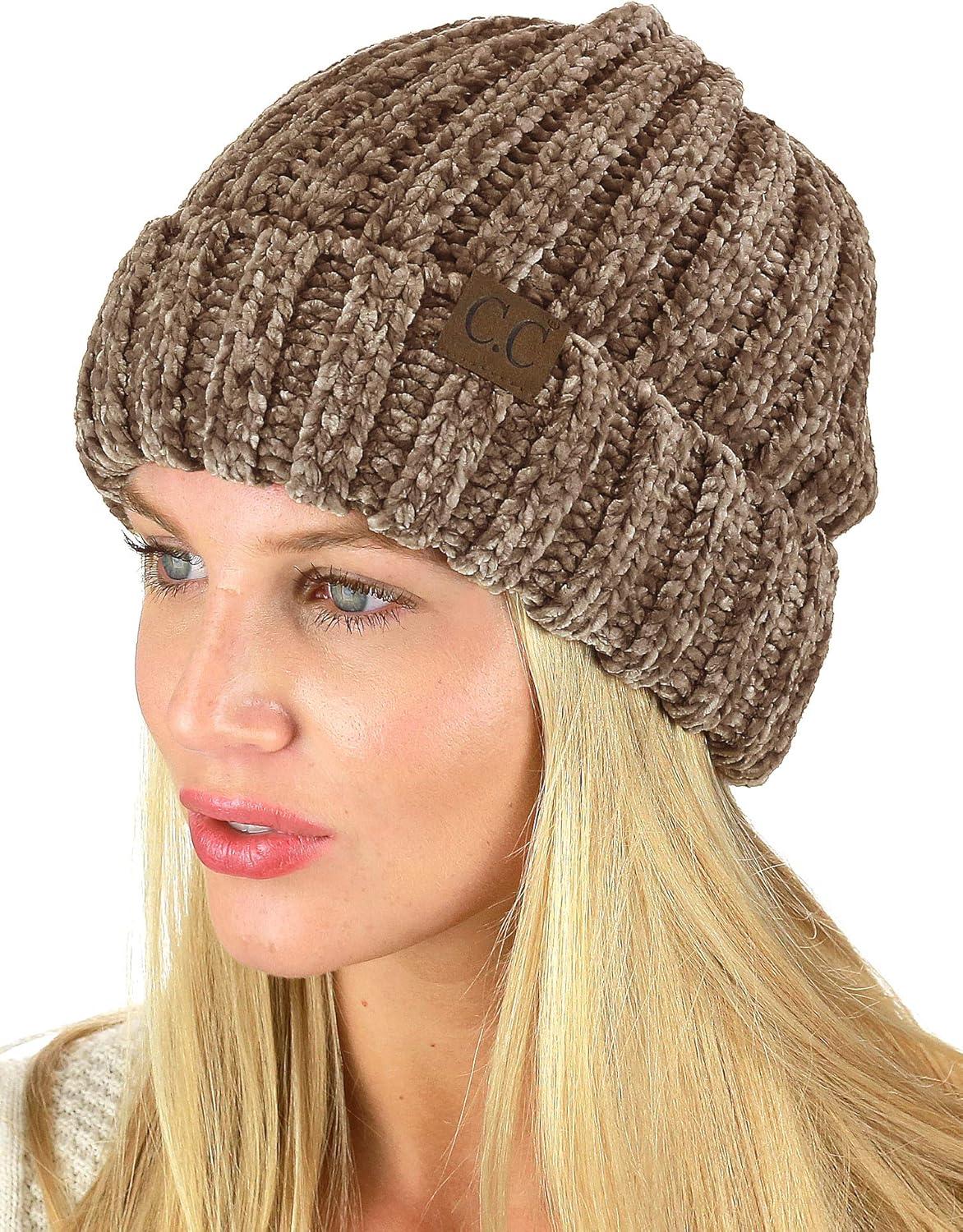 imageCC Unisex Chenille Soft Warm Stretchy Thick Cuffed Knit Beanie Cap HatTaupe
