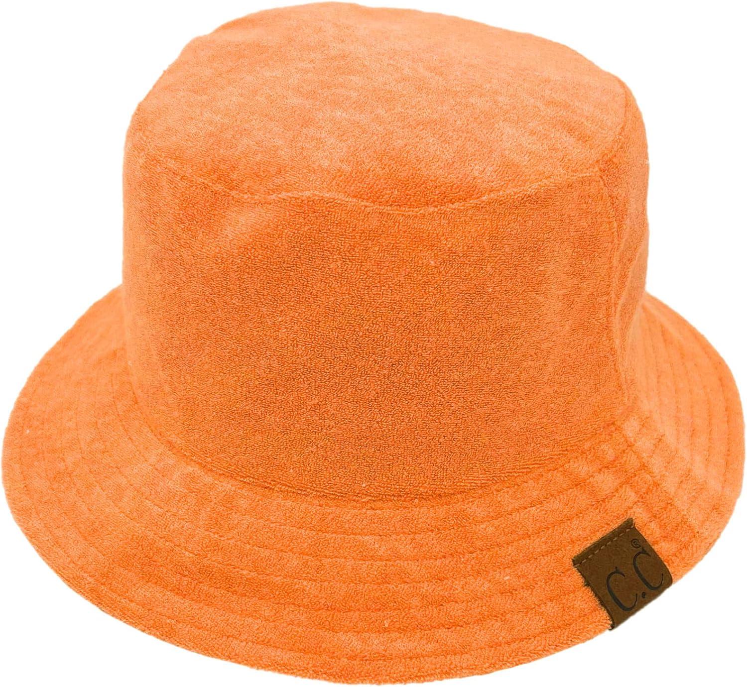 imageCC Unisex Packable Bucket Sun Beach Pool Fisherman HatTerry Cloth Solid Orange Sorbet