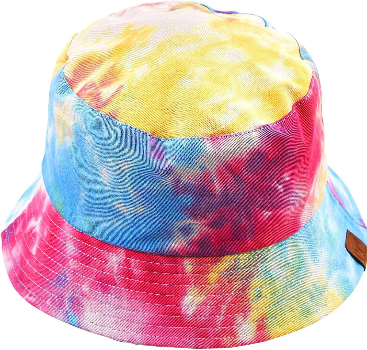 imageCC Unisex Packable Bucket Sun Beach Pool Fisherman HatTie Dyed Hot PinkLt Blue