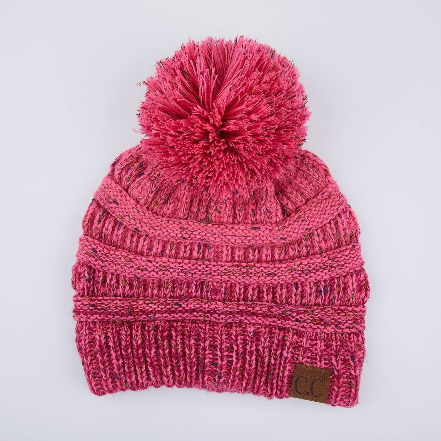 imageCC Unisex Ribbed Confetti Knit Beanie HAT33Bubble Gum Pink Pom