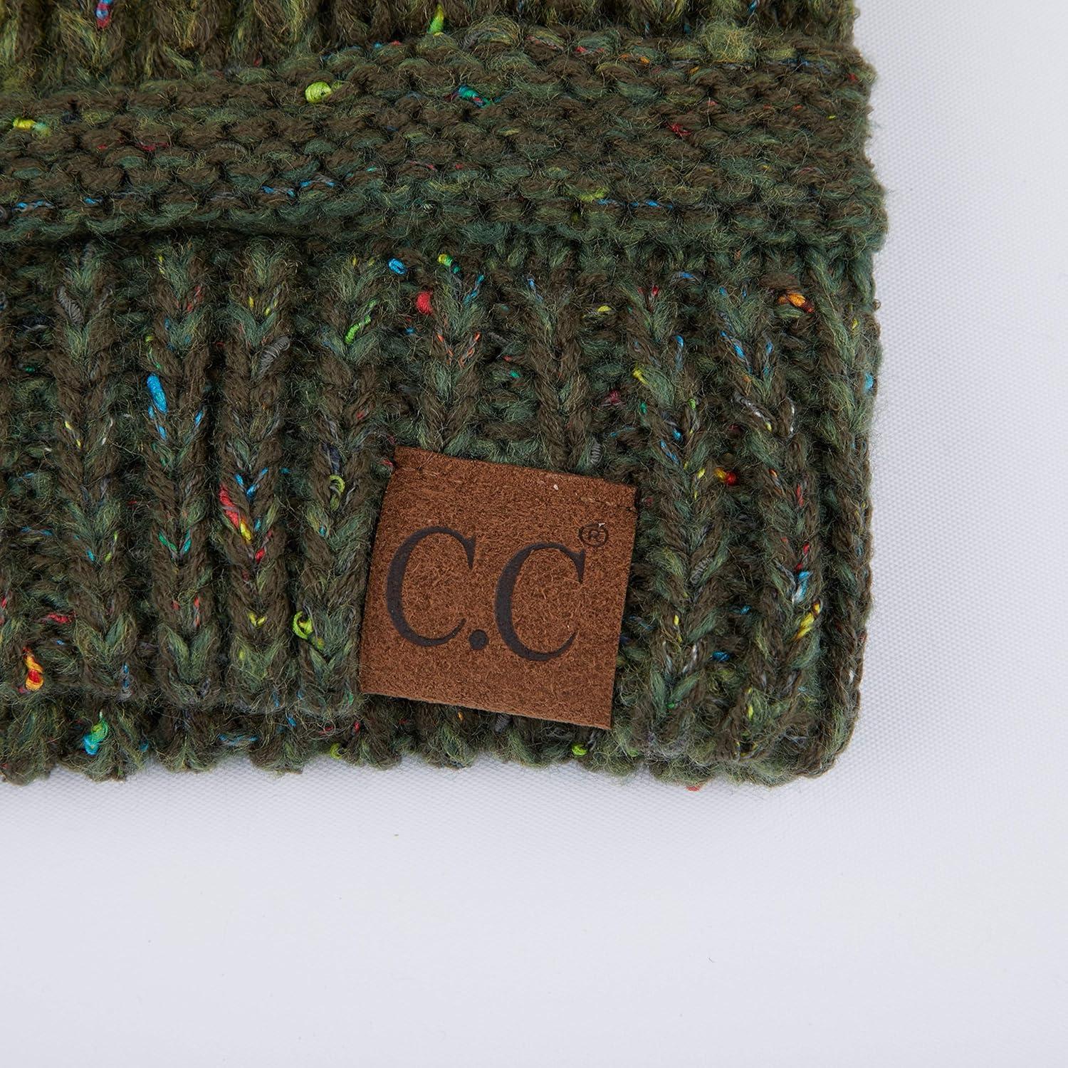imageCC Unisex Ribbed Confetti Knit Beanie HAT33Olive Pom