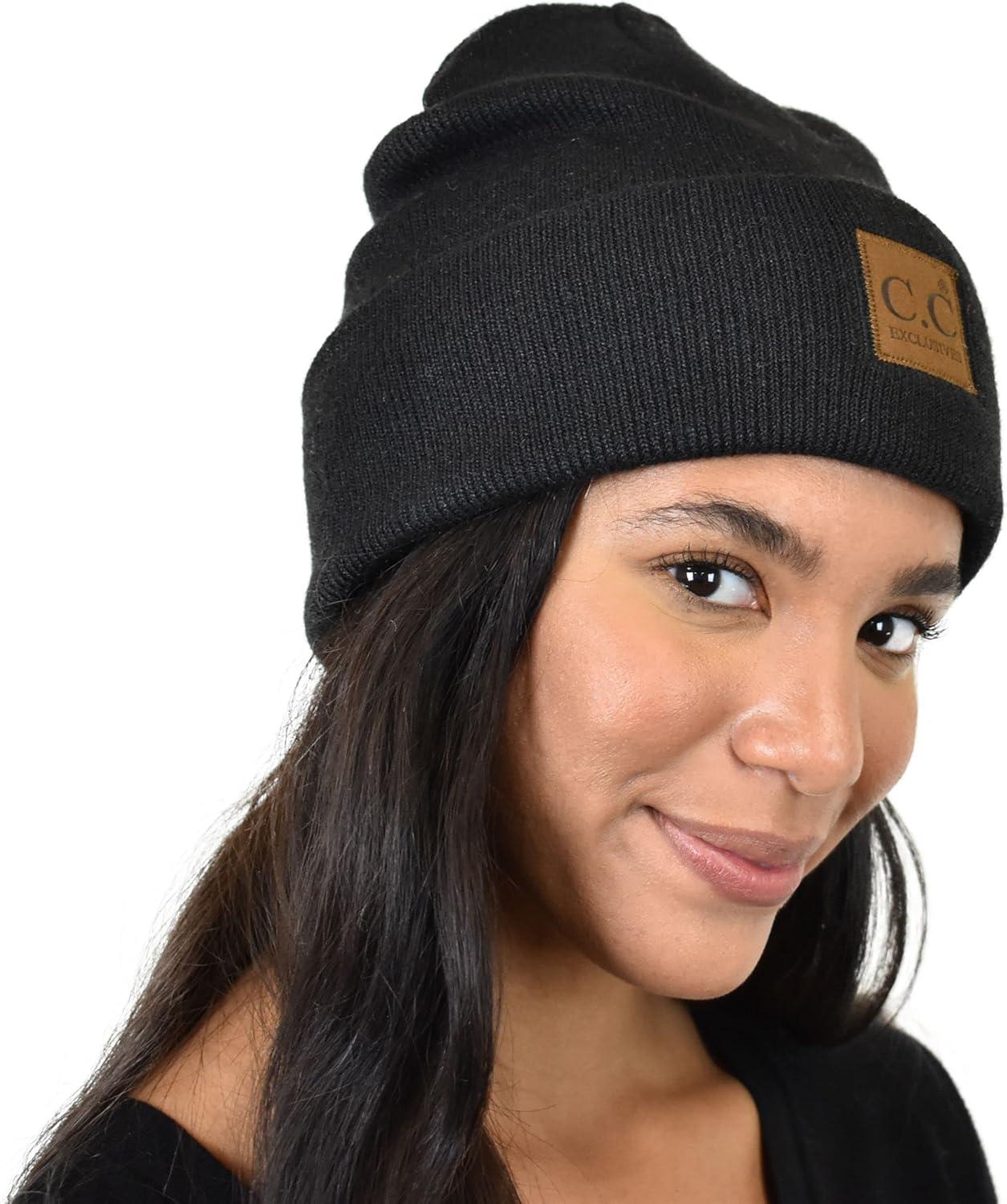 imageCC Unisex Soft Warm Acrylic Knit Cuffed Recycled Yarn BeanieBlack