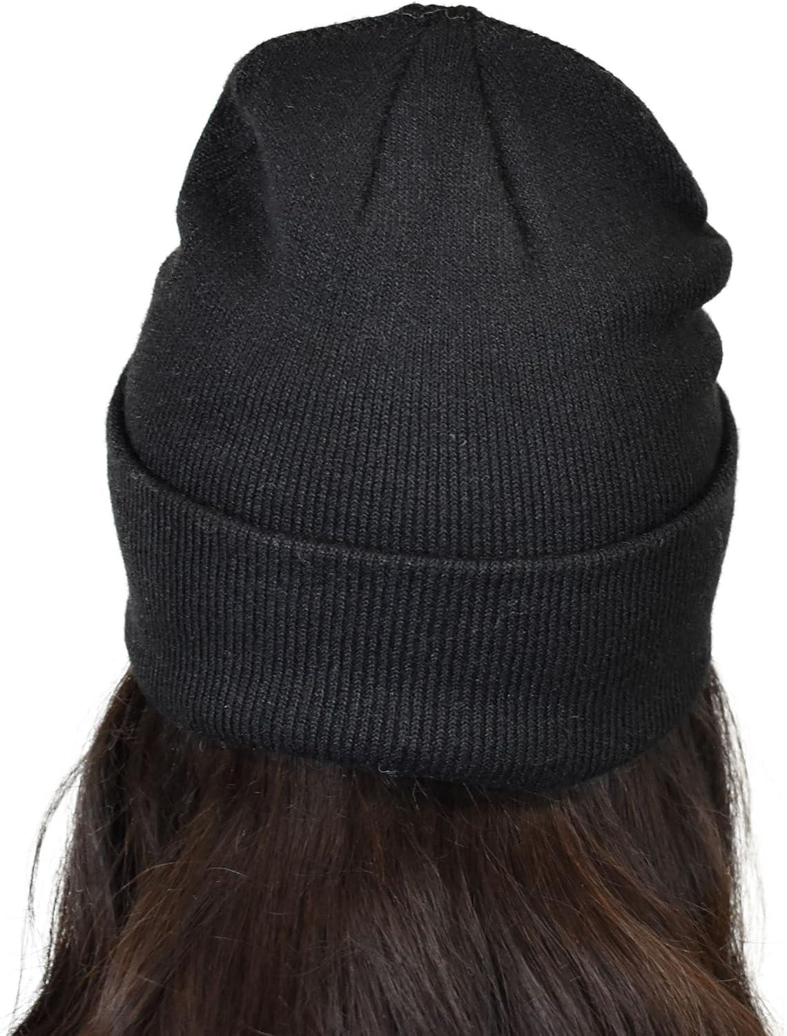 imageCC Unisex Soft Warm Acrylic Knit Cuffed Recycled Yarn BeanieBlack
